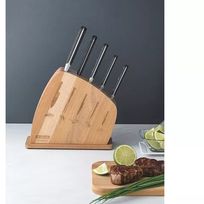 Alistate-Juego de cuchillos Century de acero inoxidable 5 piezas + taco de madera