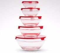 Alistate-Set de 5 bowls de vidrio con tapa